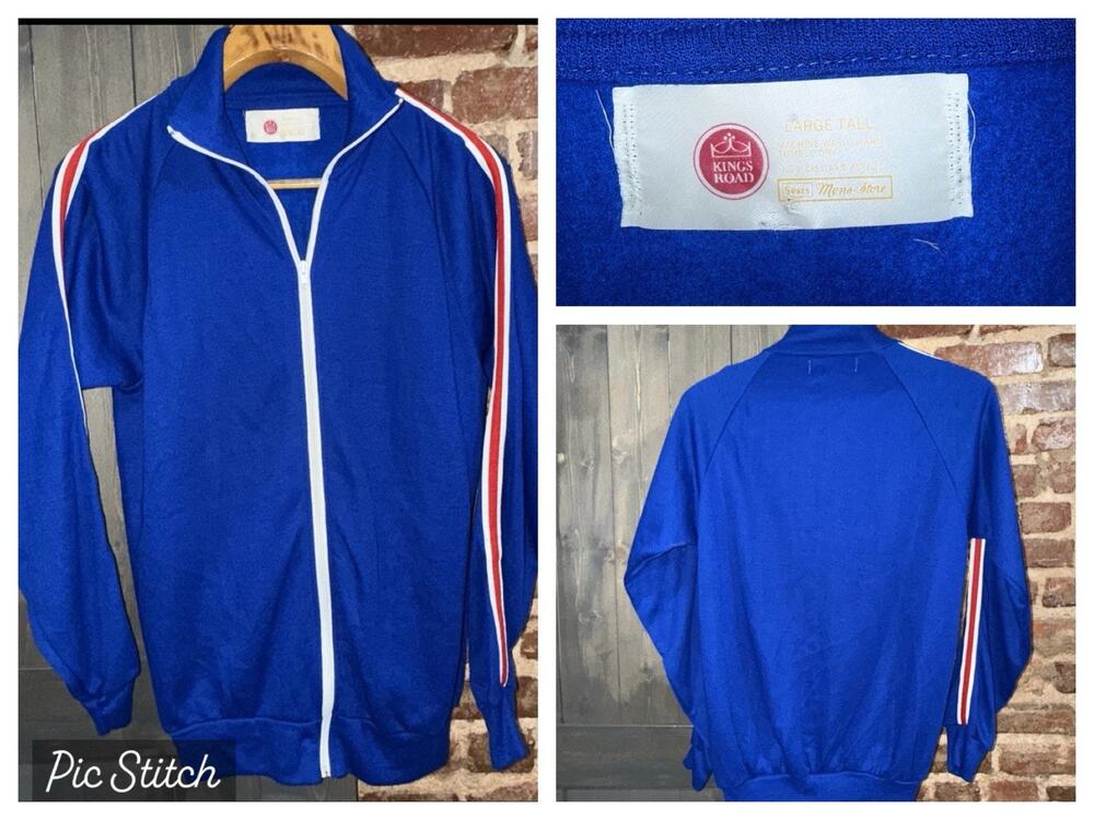 Vintage Kings Road Sear’s Men’s Store Sz Large Tall Track Sweater Retro EUC USA